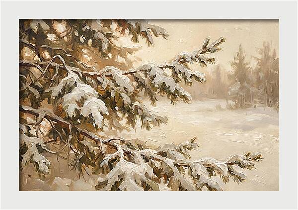 Frosted Pine Branches In Winter Light