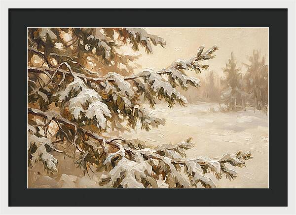 Frosted Pine Branches In Winter Light