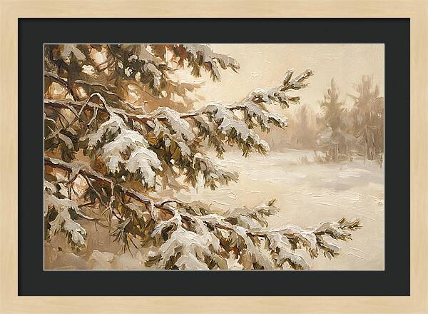 Frosted Pine Branches In Winter Light