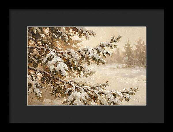 Frosted Pine Branches In Winter Light