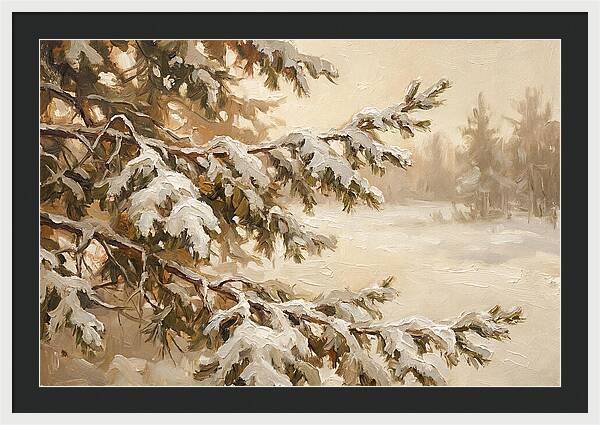 Frosted Pine Branches In Winter Light