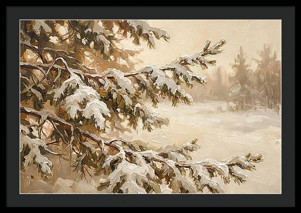 Frosted Pine Branches In Winter Light