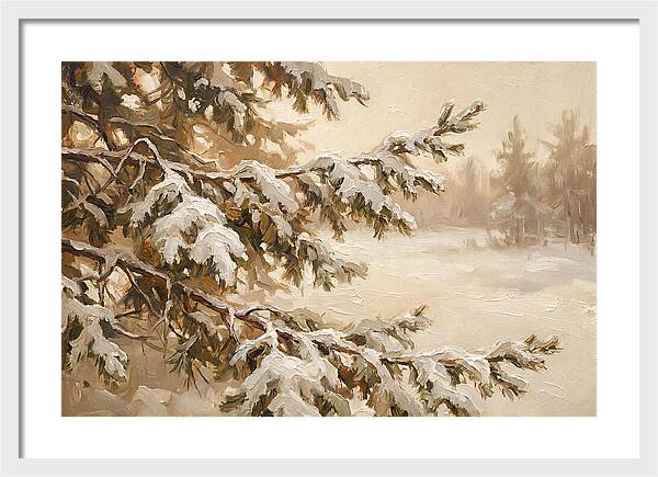 Frosted Pine Branches In Winter Light