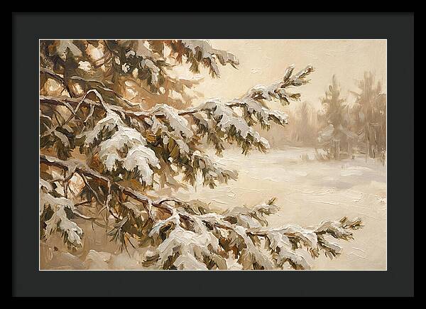 Frosted Pine Branches In Winter Light