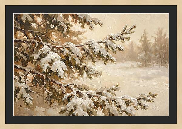 Frosted Pine Branches In Winter Light