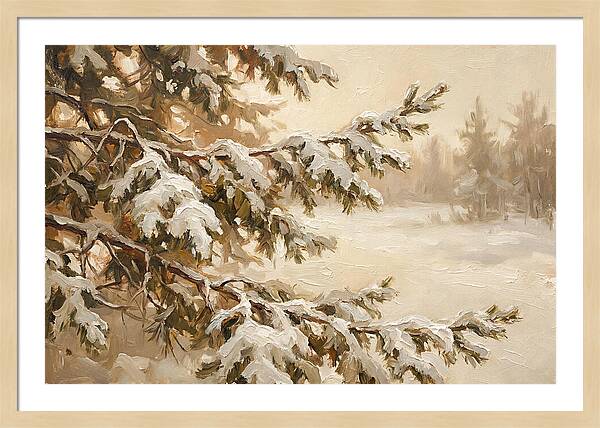 Frosted Pine Branches In Winter Light
