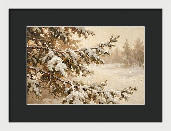 Frosted Pine Branches In Winter Light