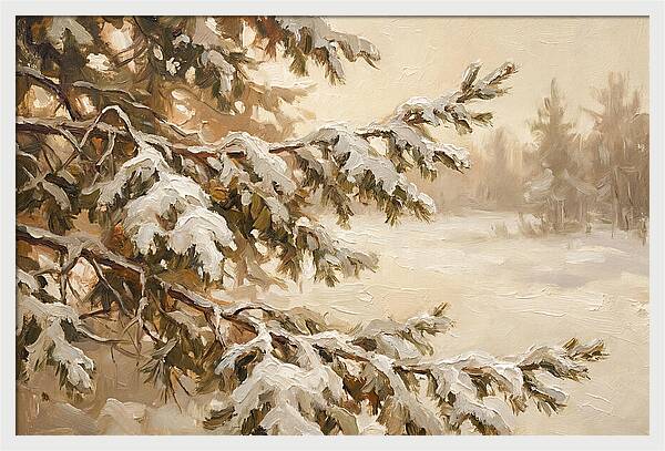 Frosted Pine Branches In Winter Light