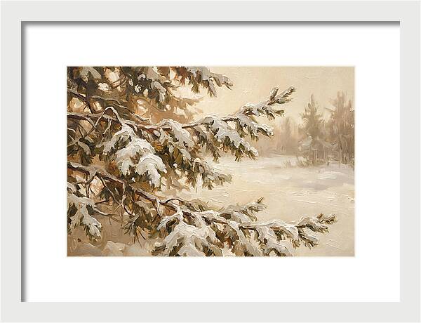 Frosted Pine Branches In Winter Light