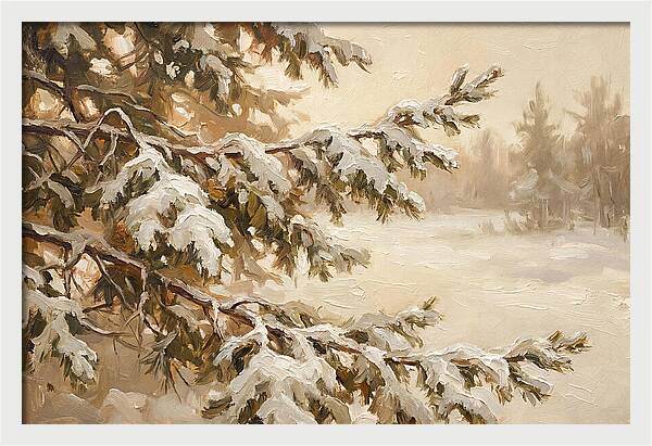 Frosted Pine Branches In Winter Light