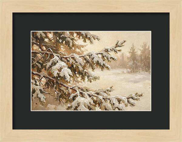 Frosted Pine Branches In Winter Light