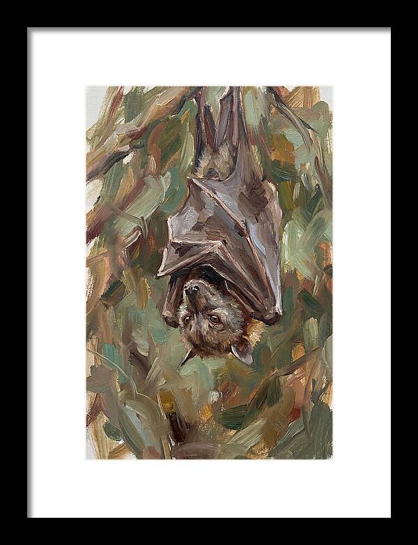 Fruit Bat Hanging Among Leaves