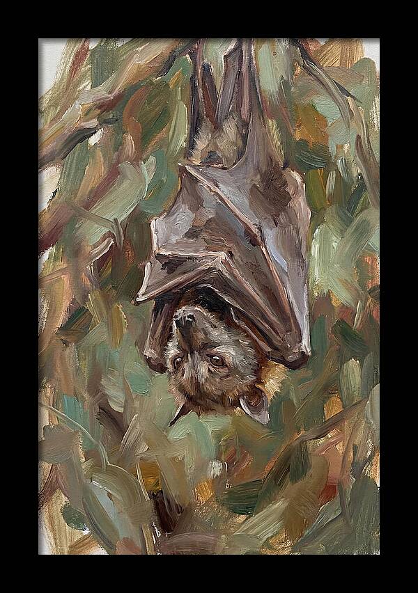 Fruit Bat Hanging Among Leaves