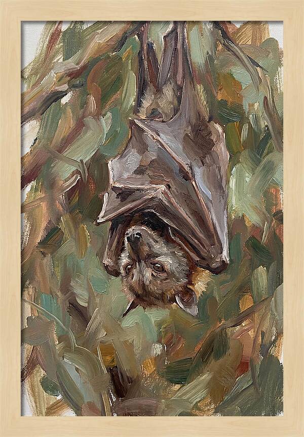 Fruit Bat Hanging Among Leaves