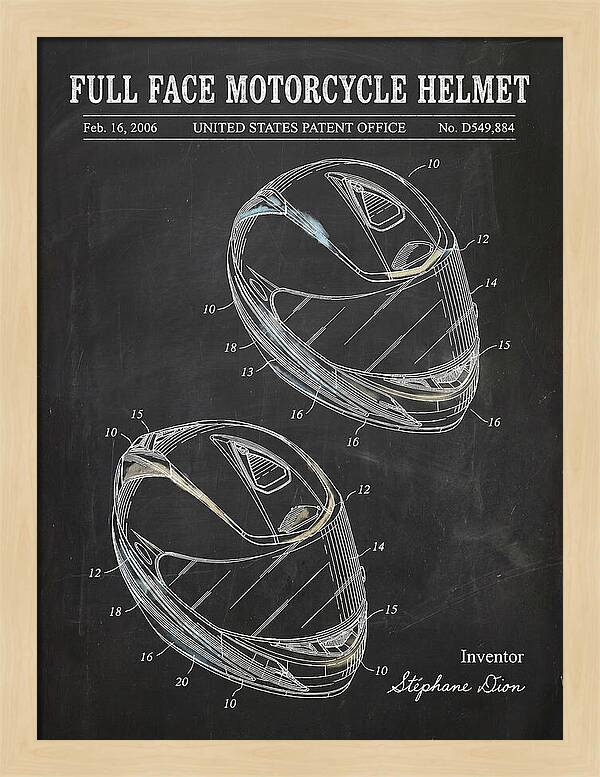 Full Face Motorcycle Helmet Chalkboard Patent Usd549884s1