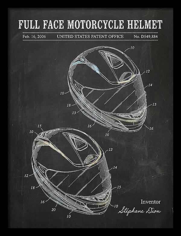 Full Face Motorcycle Helmet Chalkboard Patent Usd549884s1