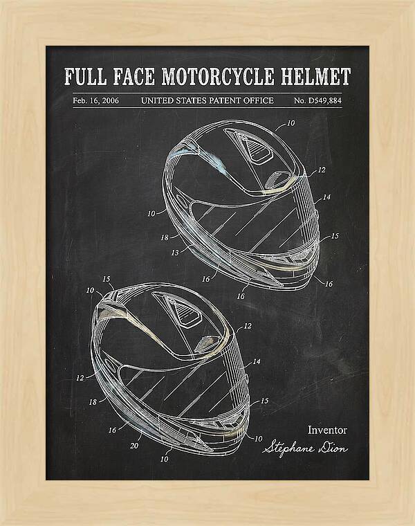 Full Face Motorcycle Helmet Chalkboard Patent Usd549884s1