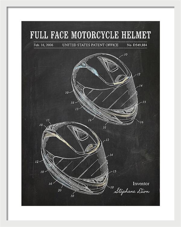 Full Face Motorcycle Helmet Chalkboard Patent Usd549884s1