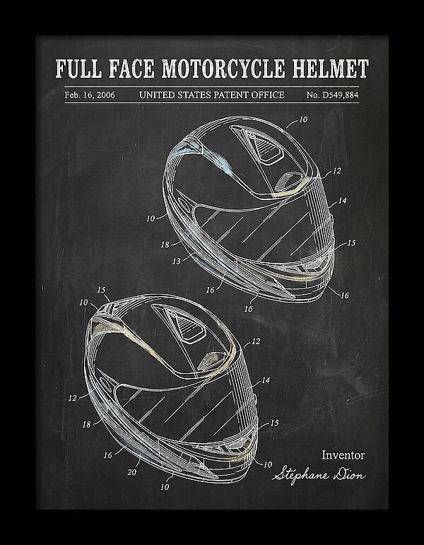 Full Face Motorcycle Helmet Chalkboard Patent Usd549884s1