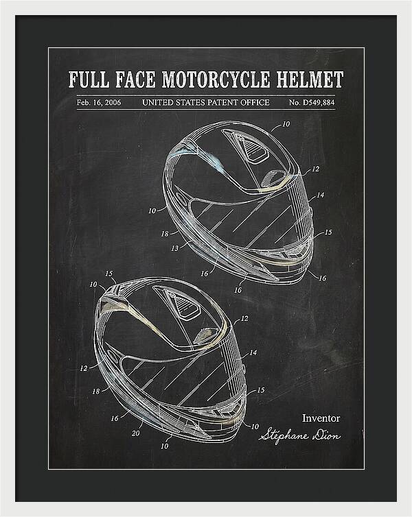 Full Face Motorcycle Helmet Chalkboard Patent Usd549884s1