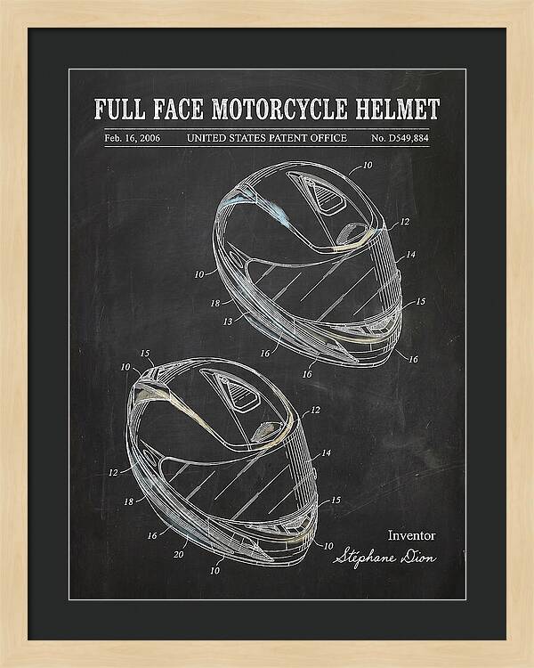 Full Face Motorcycle Helmet Chalkboard Patent Usd549884s1