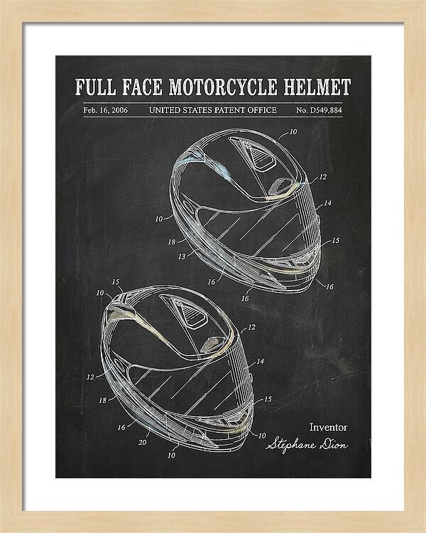 Full Face Motorcycle Helmet Chalkboard Patent Usd549884s1