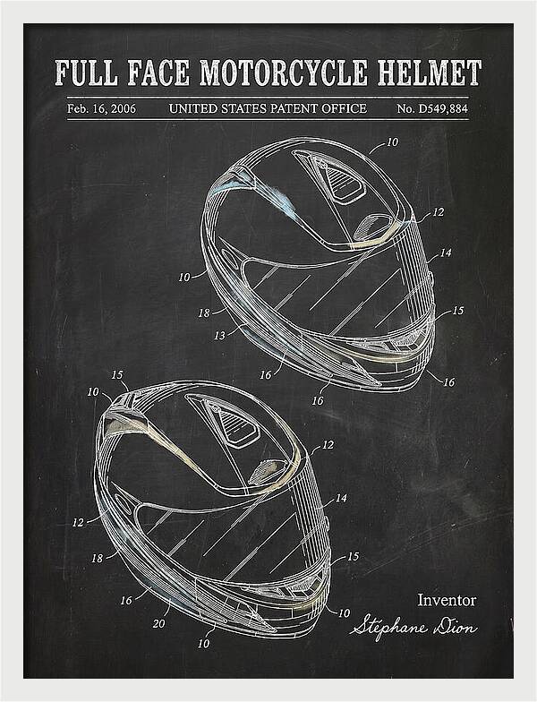Full Face Motorcycle Helmet Chalkboard Patent Usd549884s1