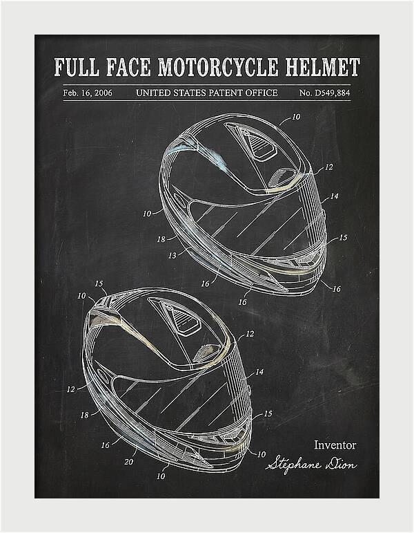 Full Face Motorcycle Helmet Chalkboard Patent Usd549884s1