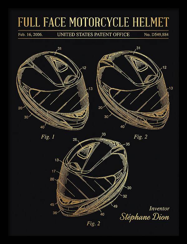 Full Face Motorcycle Helmet Gold Patent Usd549884s1