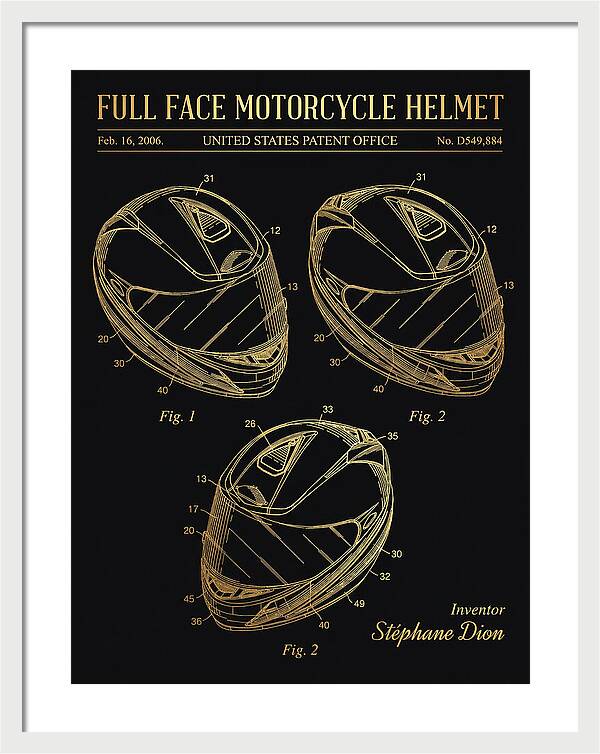 Full Face Motorcycle Helmet Gold Patent Usd549884s1