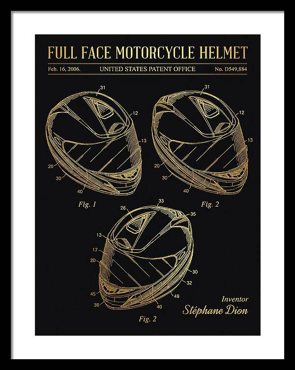 Full Face Motorcycle Helmet Gold Patent Usd549884s1