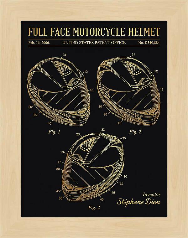 Full Face Motorcycle Helmet Gold Patent Usd549884s1