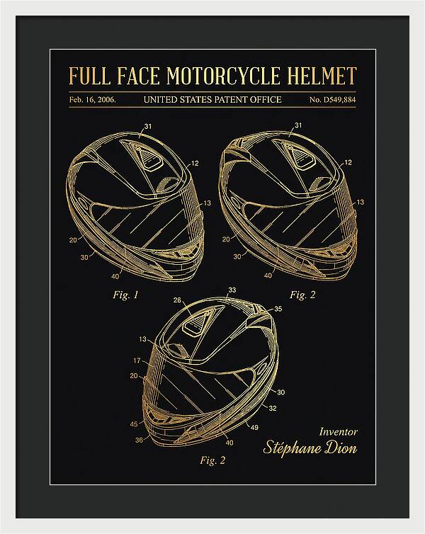 Full Face Motorcycle Helmet Gold Patent Usd549884s1
