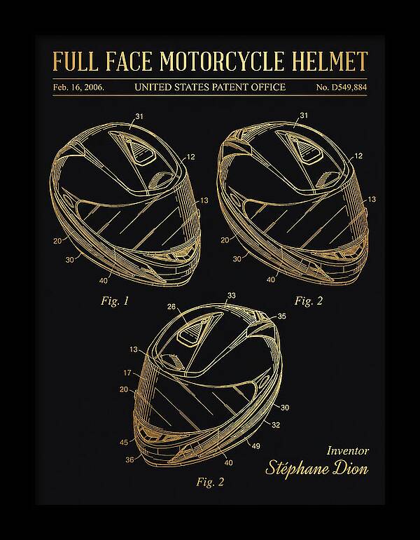 Full Face Motorcycle Helmet Gold Patent Usd549884s1