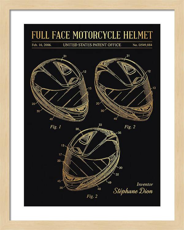 Full Face Motorcycle Helmet Gold Patent Usd549884s1