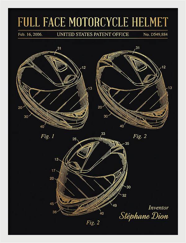 Full Face Motorcycle Helmet Gold Patent Usd549884s1