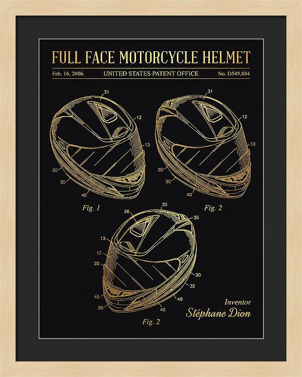 Full Face Motorcycle Helmet Gold Patent Usd549884s1