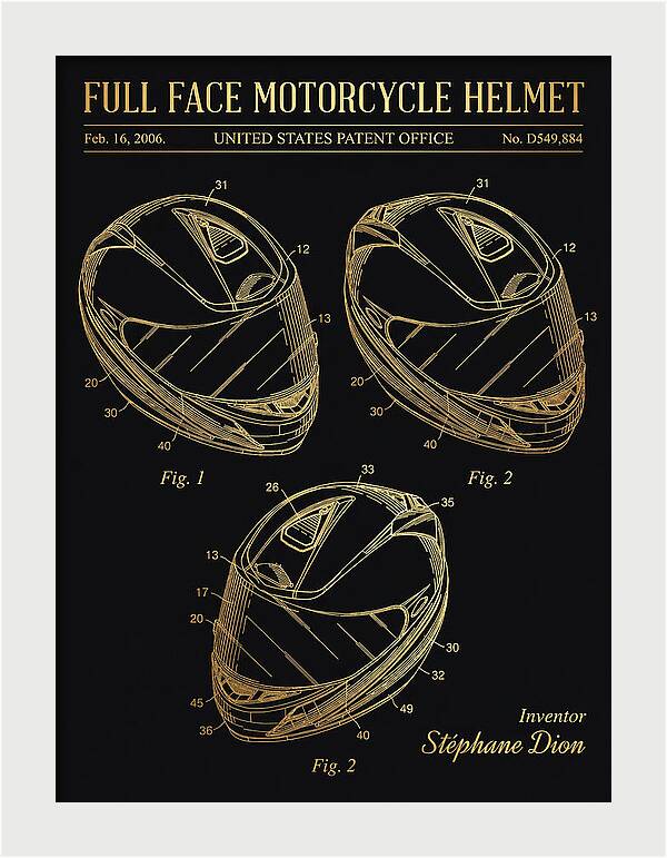 Full Face Motorcycle Helmet Gold Patent Usd549884s1