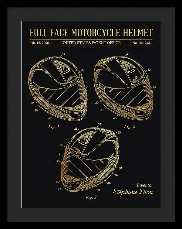 Full Face Motorcycle Helmet Gold Patent Usd549884s1
