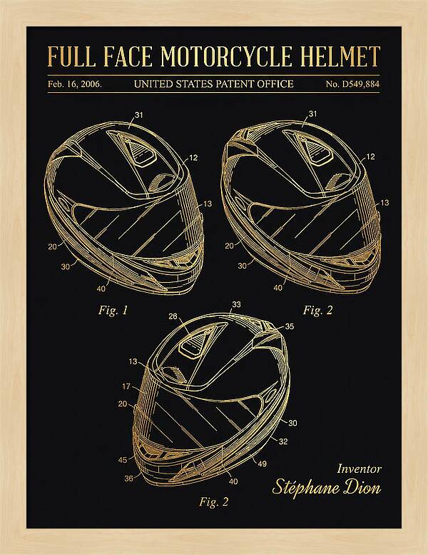 Full Face Motorcycle Helmet Gold Patent Usd549884s1