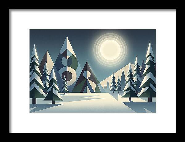 Full Moon Over Snowy Forest