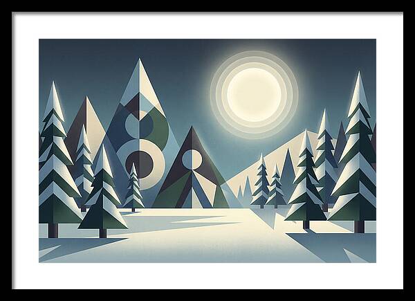 Full Moon Over Snowy Forest