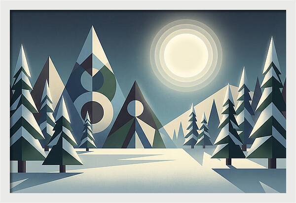 Full Moon Over Snowy Forest