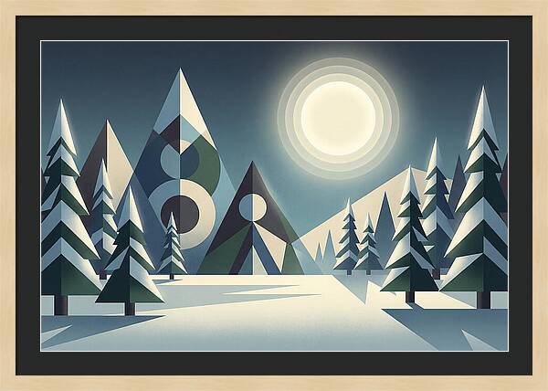 Full Moon Over Snowy Forest