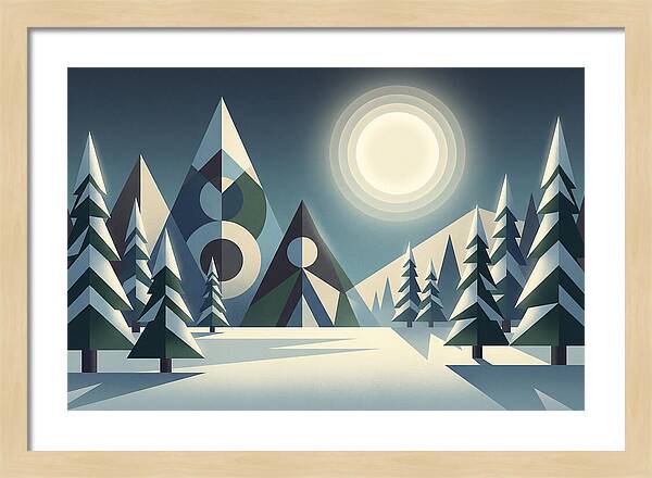 Full Moon Over Snowy Forest
