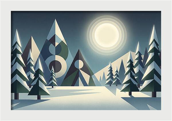 Full Moon Over Snowy Forest