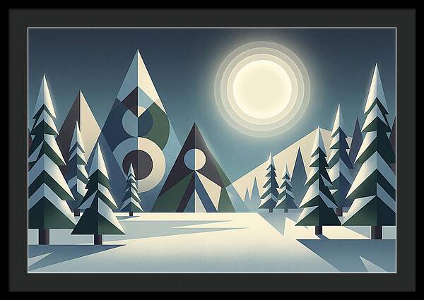 Full Moon Over Snowy Forest