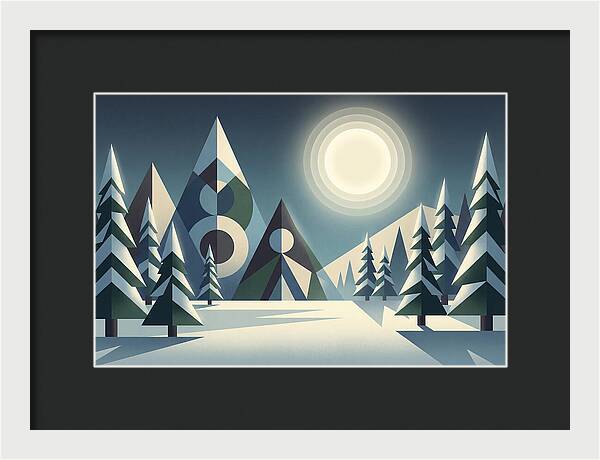 Full Moon Over Snowy Forest