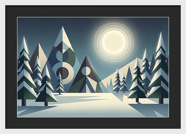 Full Moon Over Snowy Forest