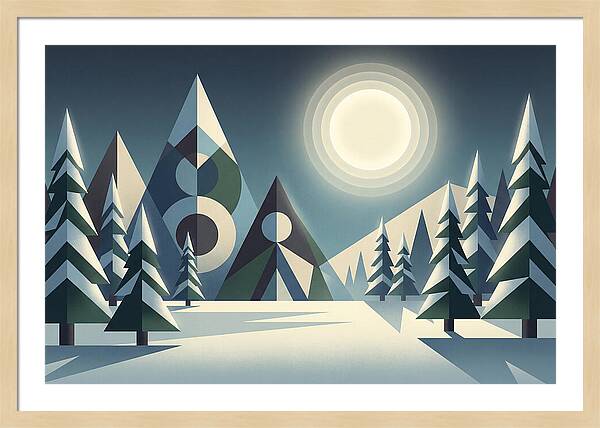 Full Moon Over Snowy Forest